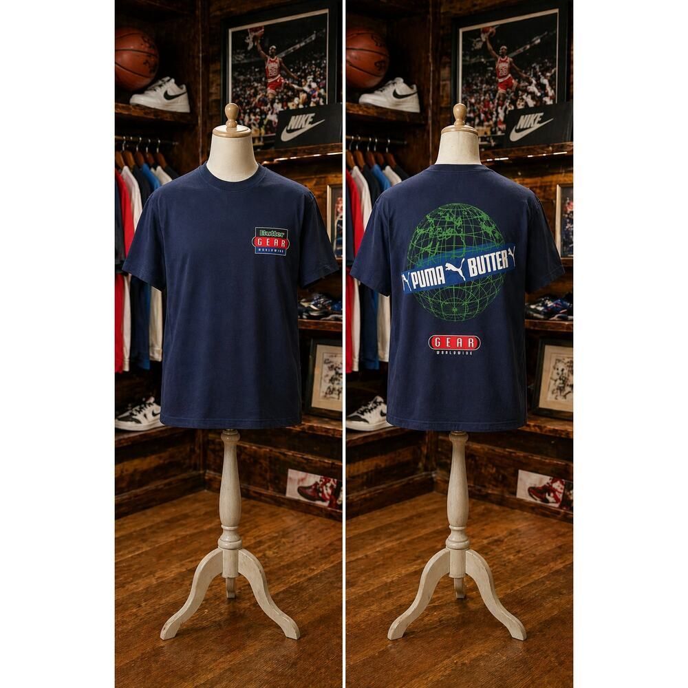 NWT Puma x Butter Goods Graphic Tee Navy Globe Print L